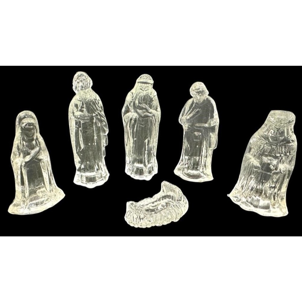 Vintage Neiman Marcus Frosted Glass Nativity Scene Figurines Set 6 Pc Christmas